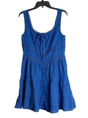 Gap Women's Lace Trim Button Front Embroidered Dress Blue Size M NWT